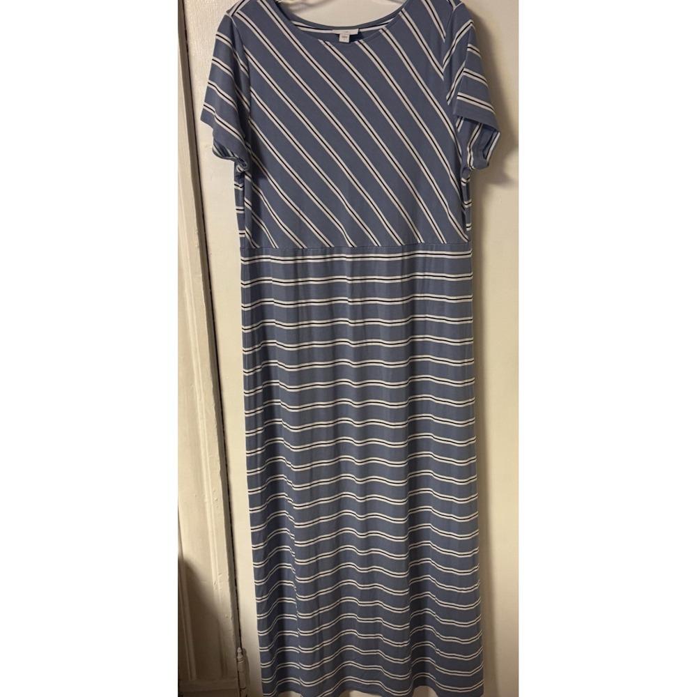 J. Jill Women's Size‎ L Blue Black and White Striped Maxi Dress Short Sleeve